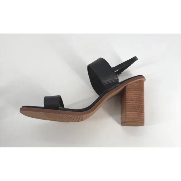 Lisa Vicky Oasis Sandals Black Leather Open Toe With Chunky Wooden Heel 9 New - Picture 6 of 11